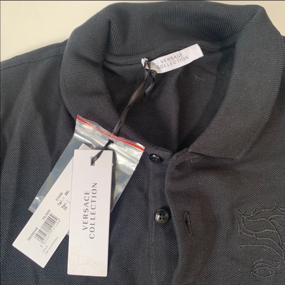 Versace Collection Men's Black Logo Polo T-Shirt - Picture 6 of 10